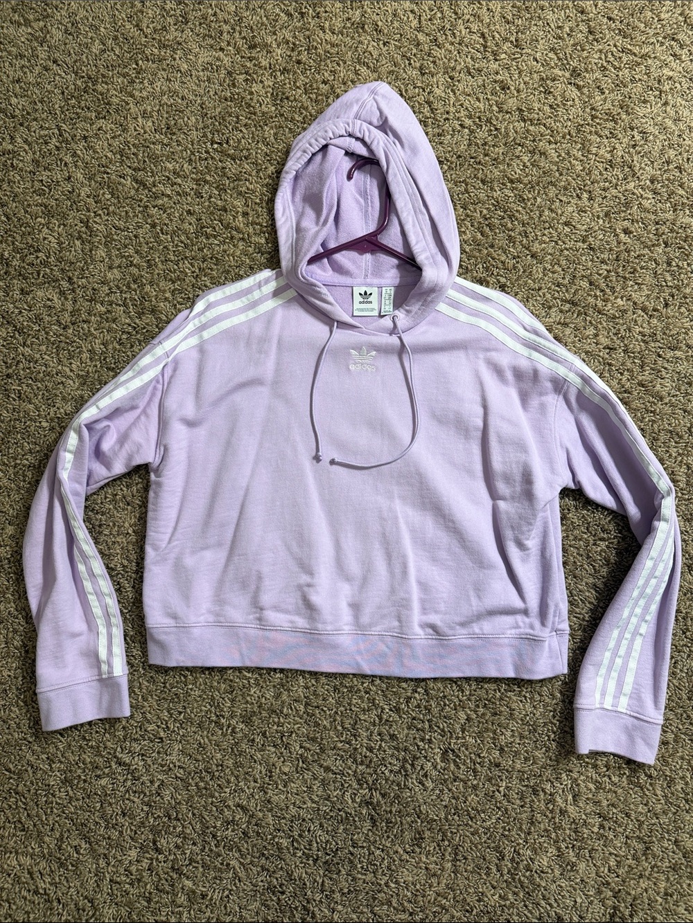 adidas Light Lavender Cowl Neck Hoodie with White Stripes